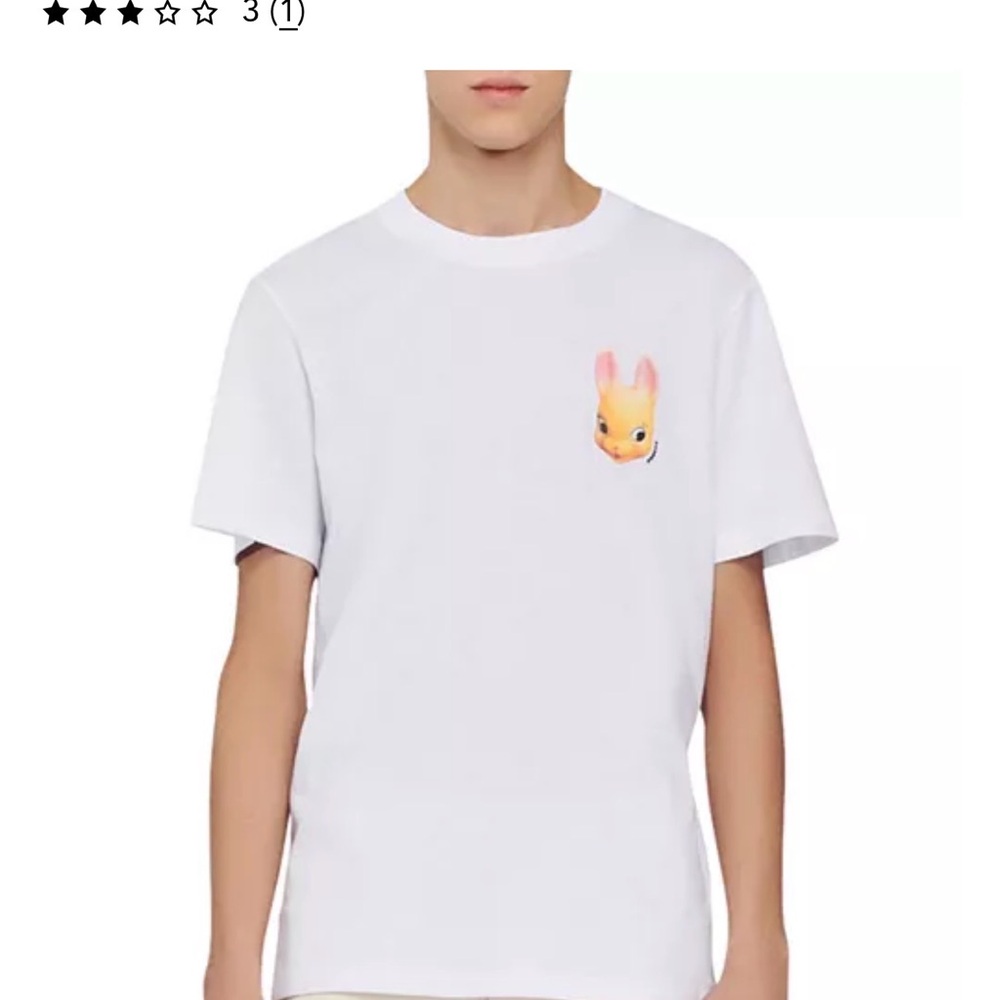 Sandro White T-Shirt with Bunny Print